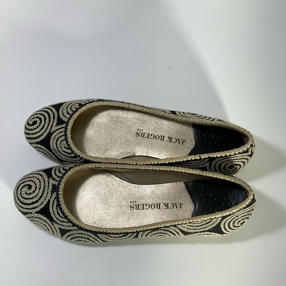 Jack Rogers Flats Black Fabric Upper Tan Cord Wrapped Design Leather Soles - Picture 11 of 16